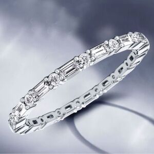 Italo Jewelry Dainty Baguette Eternity Wedding Band Sterling Silver size 5 1/4